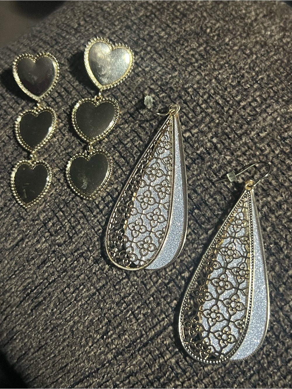Gold and Silver Filigree Teardrop Earrings - Women's Jewelry E227